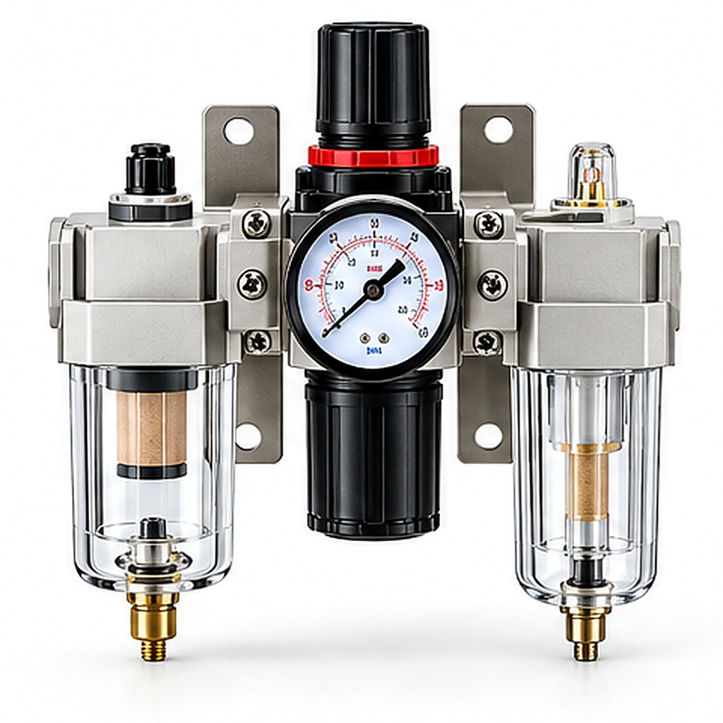 FRL Combination AC3000 Filter + Regulator + Lubricator Port Size: See Model Code; Compressed Air Max. Operating Pressure 1.0 Mpa; Ambient Temperature -5 To 60°C; Set Pressure Range 0.15–0.85 Mpa; Nominal Filtration 5 Μm Where Specified AC Series Three-Point Combination